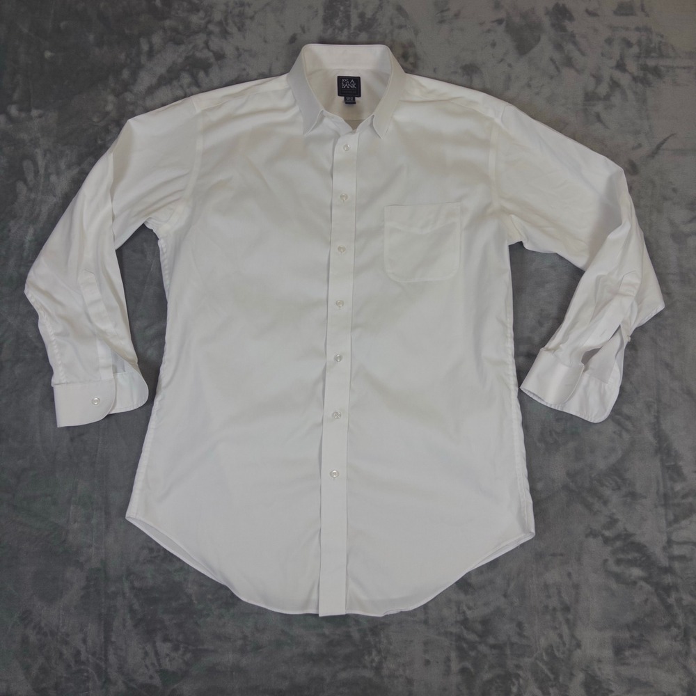 Jos. A. Bank Dress Shirt Mens 17.5 34 White Traveler Slim Fit Cotton Button Down
